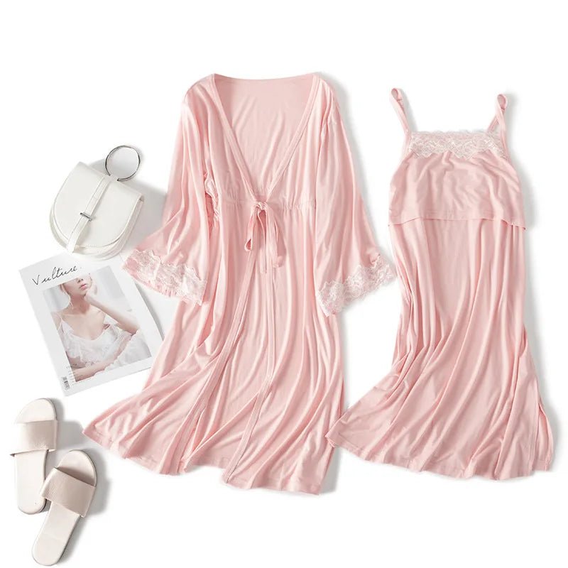 Maternity Labor Dress & Robe 2-Piece Set | Nursing Nightgown Sleepwear for Pregnant Women - Babytopia32