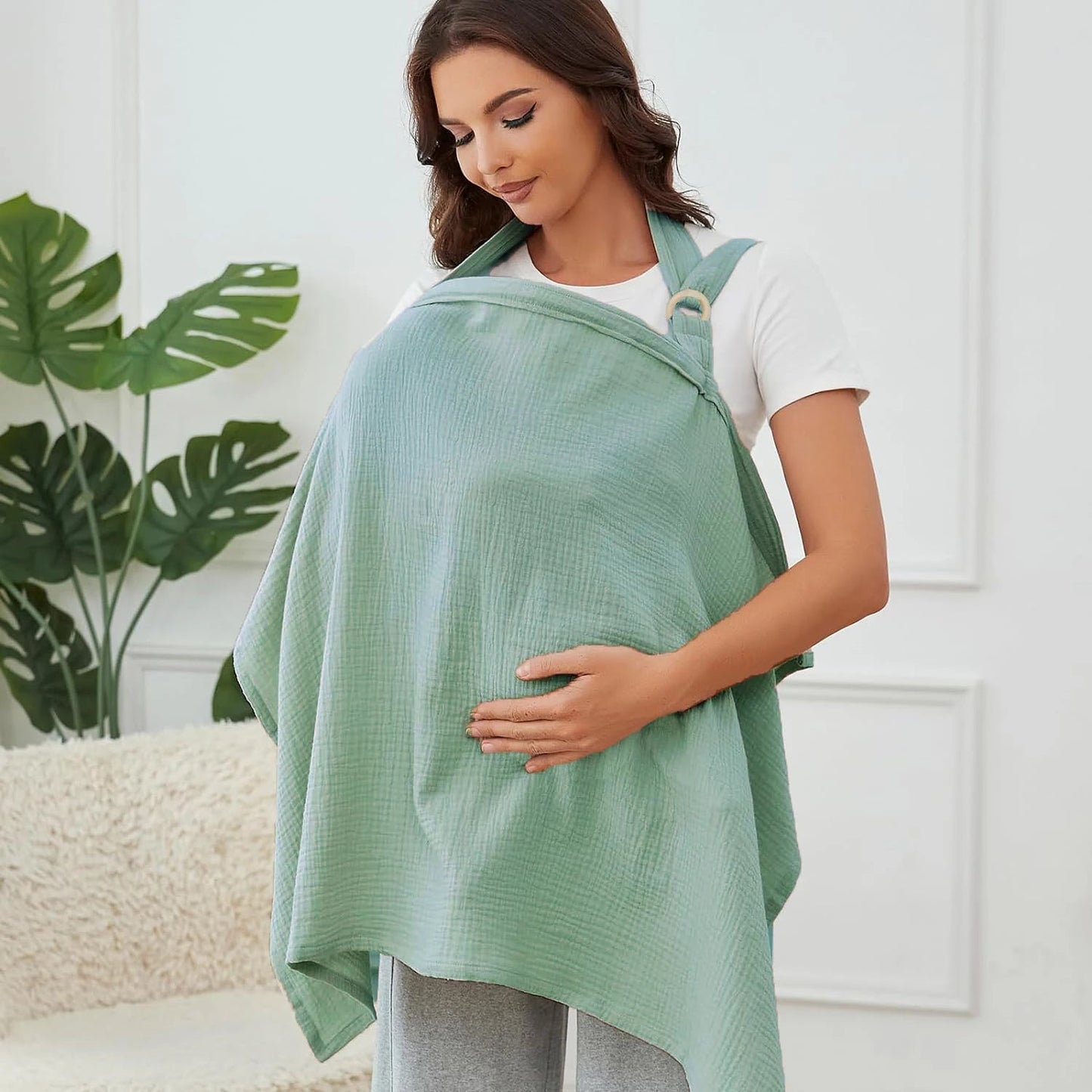 Muslin Nursing Cover with Arch Neckline — Breathable Breastfeeding Apron for Moms - Babytopia32