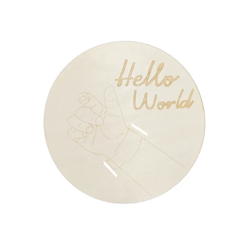 Wooden Newborn Birth Keepsake Plaque – Hello World Sign & Hospital Bracelet Holder for Baby Photos - Babytopia32