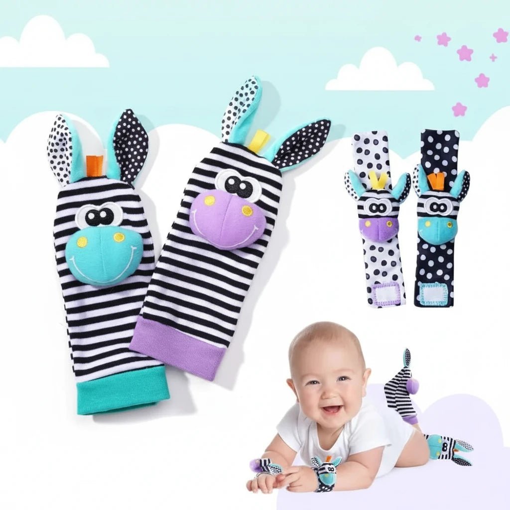 4-Piece Baby Rattle Socks & Wrist Strap Set — Animal Foot Socks & Bug Wrist Rattles for Babies 0–12 Months - Babytopia32