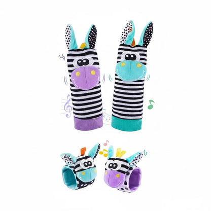 4-Piece Baby Rattle Socks & Wrist Strap Set — Animal Foot Socks & Bug Wrist Rattles for Babies 0–12 Months - Babytopia32