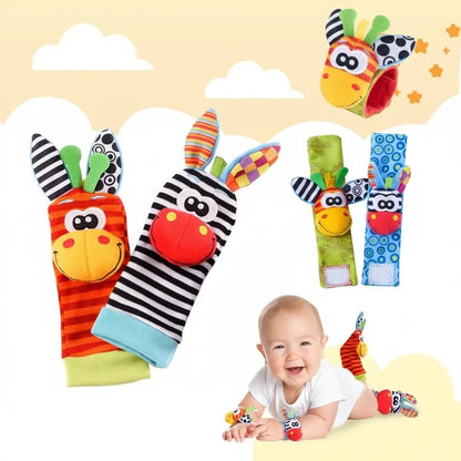 4-Piece Baby Rattle Socks & Wrist Strap Set — Animal Foot Socks & Bug Wrist Rattles for Babies 0–12 Months - Babytopia32