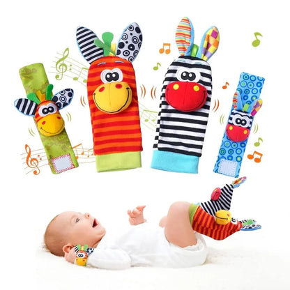 4-Piece Baby Rattle Socks & Wrist Strap Set — Animal Foot Socks & Bug Wrist Rattles for Babies 0–12 Months - Babytopia32