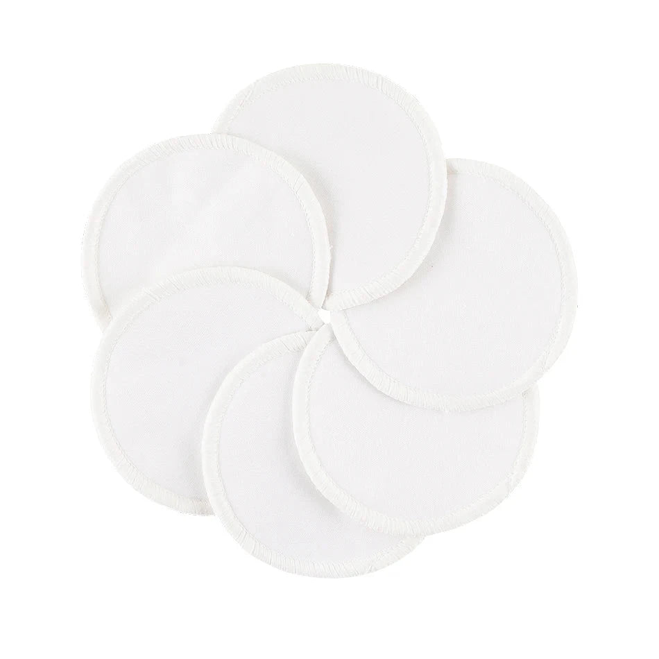 Five white reusable fabric nursing or pumping cups arranged in a flower-like overlapping pattern on a white background, with the Elifant brand logo in the top-left corner.