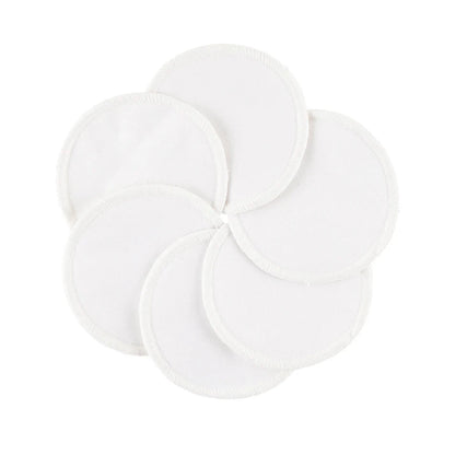 Five white reusable fabric nursing or pumping cups arranged in a flower-like overlapping pattern on a white background, with the Elifant brand logo in the top-left corner.