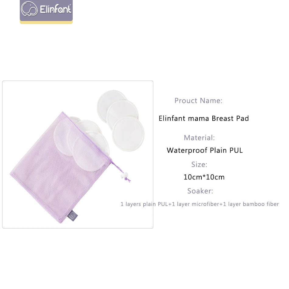 Elinfant Bamboo Nursing Pads 6-Pack | Washable, Waterproof Breast Pads with Laundry Bag