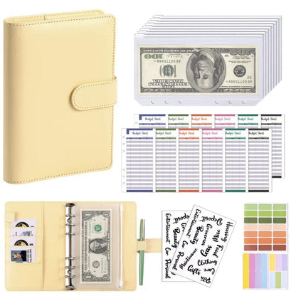 PU Leather Budget Binder | A6 Cash Envelope Wallet with Zipper Pockets | Money Saving Planner