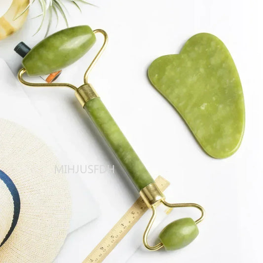 Natural Jade Roller & Gua Sha Massager – Face, Neck & Body Stone Massage Tool
