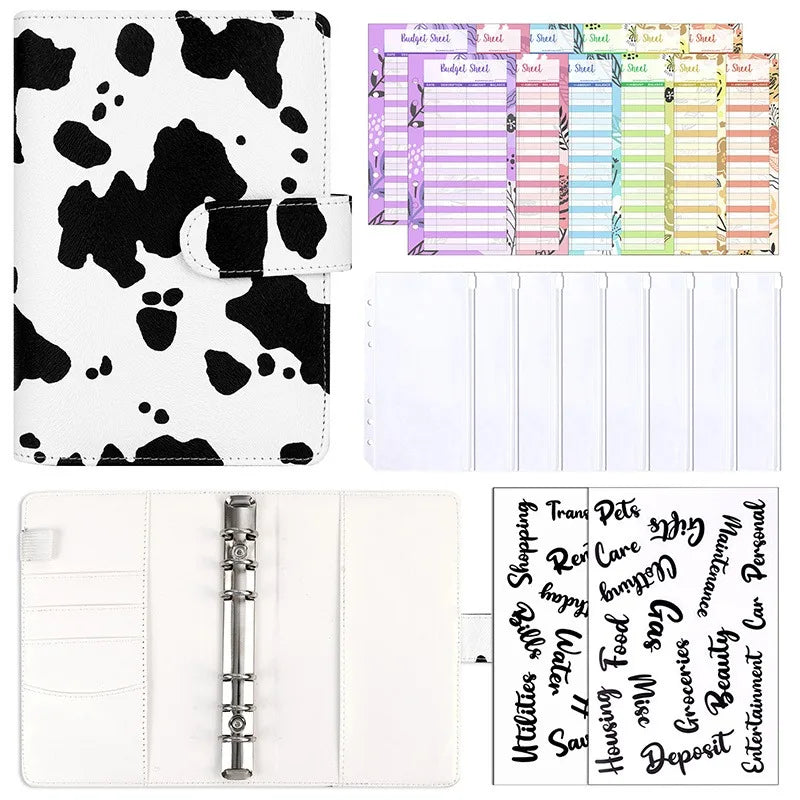 PU Leather Budget Binder | A6 Cash Envelope Wallet with Zipper Pockets | Money Saving Planner