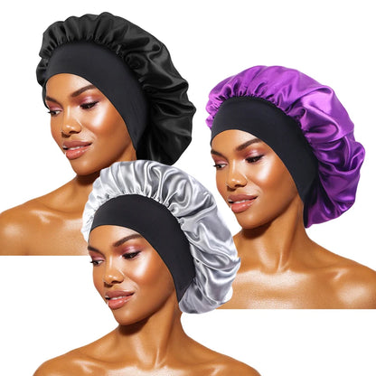 Women's Satin Sleep Bonnet – Wide Brim Night Cap with Elastic Band, 28 Colors