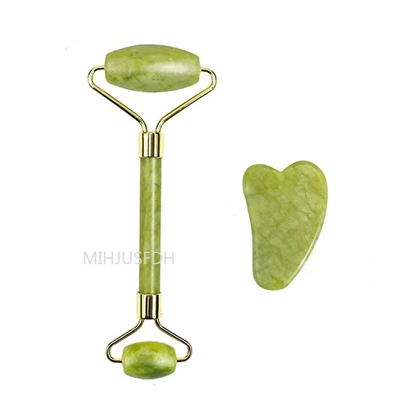 Natural Jade Roller & Gua Sha Massager – Face, Neck & Body Stone Massage Tool