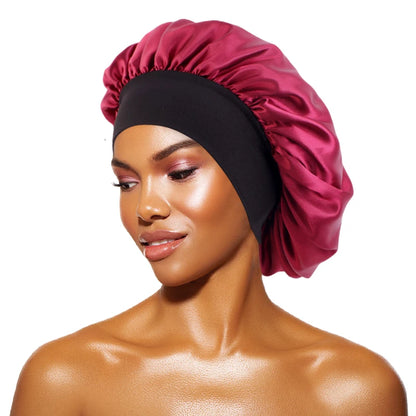 Women's Satin Sleep Bonnet – Wide Brim Night Cap with Elastic Band, 28 Colors