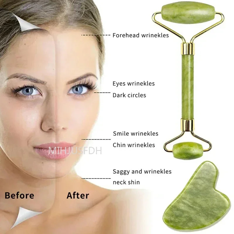 Natural Jade Roller & Gua Sha Massager – Face, Neck & Body Stone Massage Tool