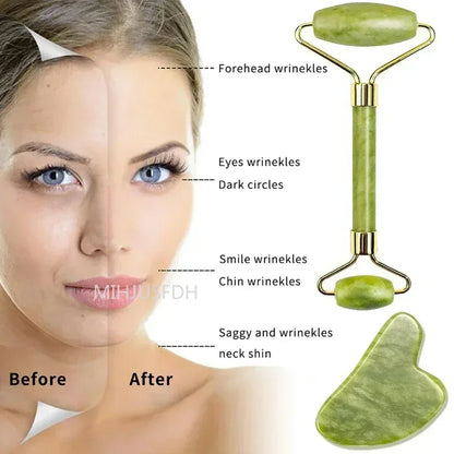 Natural Jade Roller & Gua Sha Massager – Face, Neck & Body Stone Massage Tool