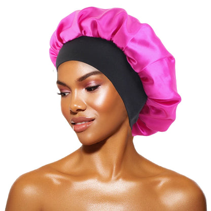 Women's Satin Sleep Bonnet – Wide Brim Night Cap with Elastic Band, 28 Colors