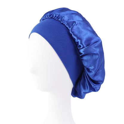 Women's Satin Sleep Bonnet – Wide Brim Night Cap with Elastic Band, 28 Colors
