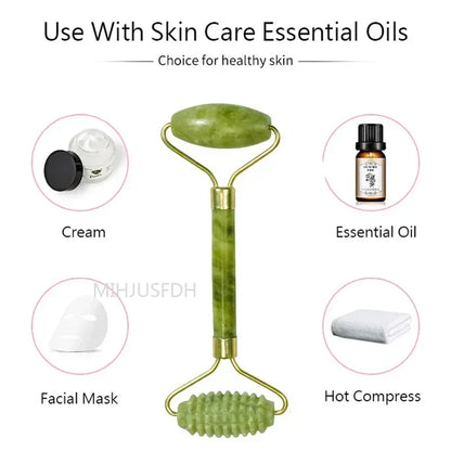 Natural Jade Roller & Gua Sha Massager – Face, Neck & Body Stone Massage Tool
