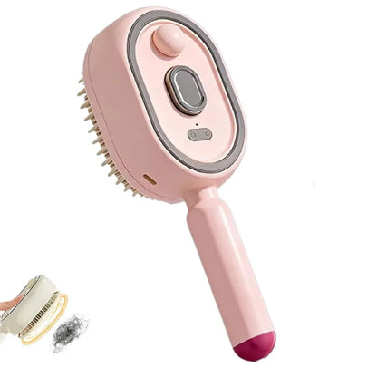 Pink handheld cleaning brush with bristles and a handle on a white background