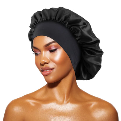 Women's Satin Sleep Bonnet – Wide Brim Night Cap with Elastic Band, 28 Colors