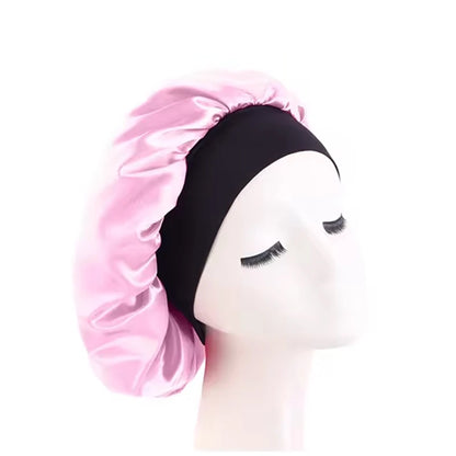Women's Satin Sleep Bonnet – Wide Brim Night Cap with Elastic Band, 28 Colors