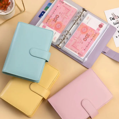 PU Leather Budget Binder | A6 Cash Envelope Wallet with Zipper Pockets | Money Saving Planner