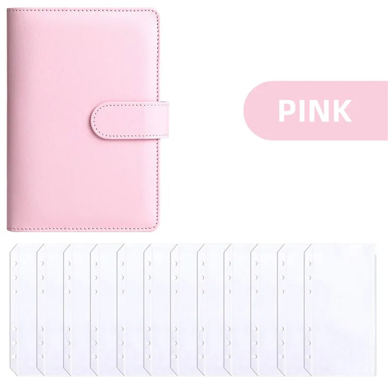 PU Leather Budget Binder | A6 Cash Envelope Wallet with Zipper Pockets | Money Saving Planner