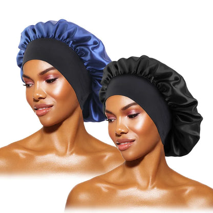 Women's Satin Sleep Bonnet – Wide Brim Night Cap with Elastic Band, 28 Colors