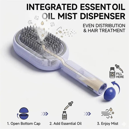 Integrated essential oil mist dispenser with brush head on a white background