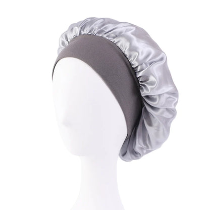 Women's Satin Sleep Bonnet – Wide Brim Night Cap with Elastic Band, 28 Colors