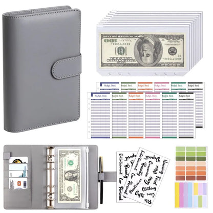 PU Leather Budget Binder | A6 Cash Envelope Wallet with Zipper Pockets | Money Saving Planner