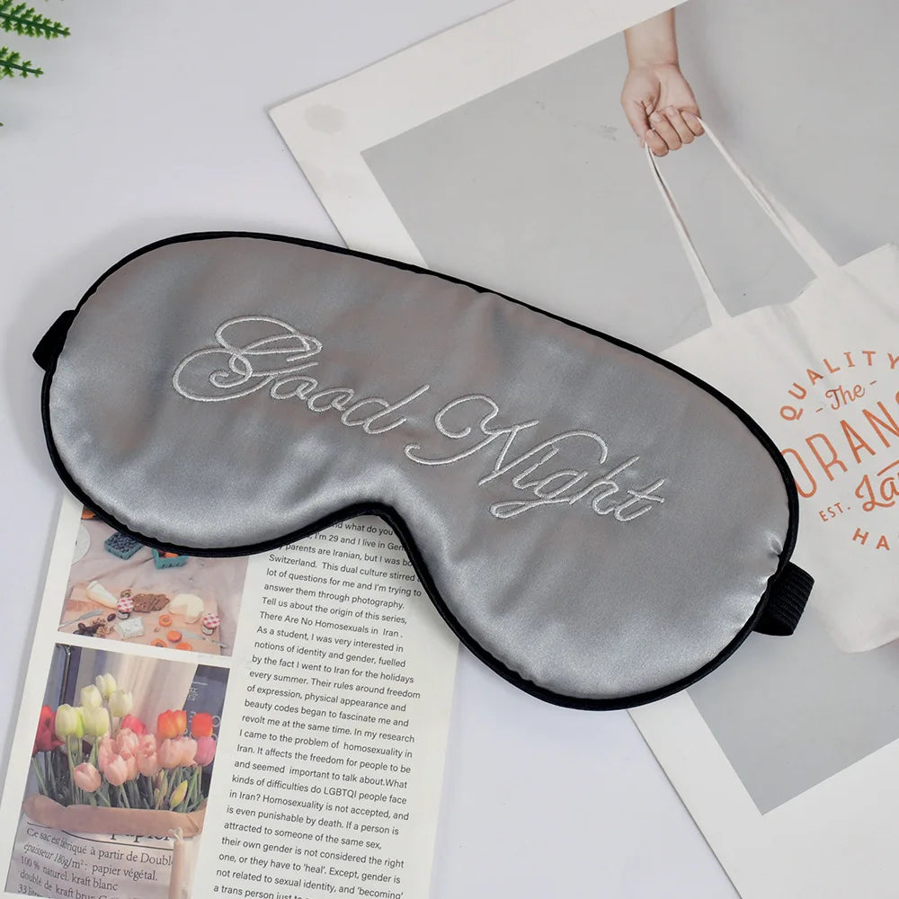 Embroidered Silk Sleep Mask – Soft Blackout Eye Mask with Adjustable Strap for Sleep & Travel