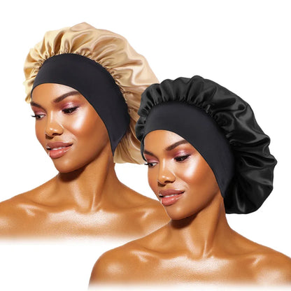 Women's Satin Sleep Bonnet – Wide Brim Night Cap with Elastic Band, 28 Colors