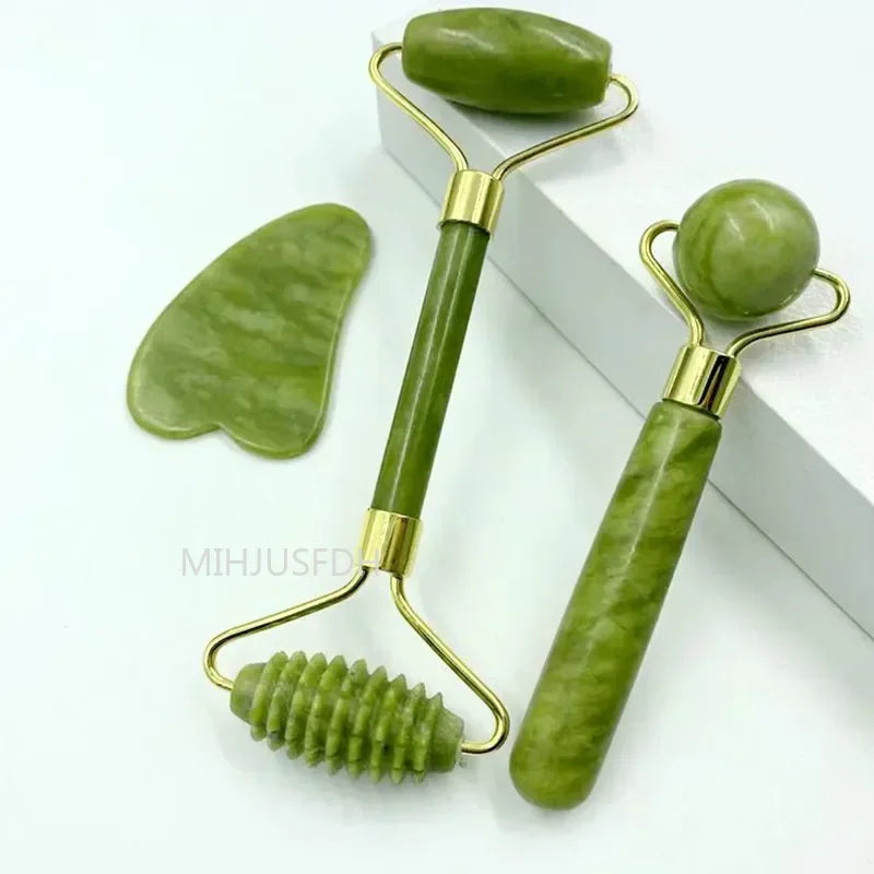 Natural Jade Roller & Gua Sha Massager – Face, Neck & Body Stone Massage Tool