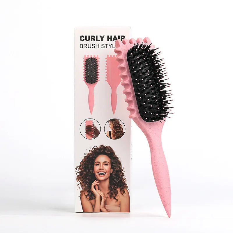 Curly Hair Styling Brush – Nylon Bristle Detangling & Volumizing Comb for All Hair Types