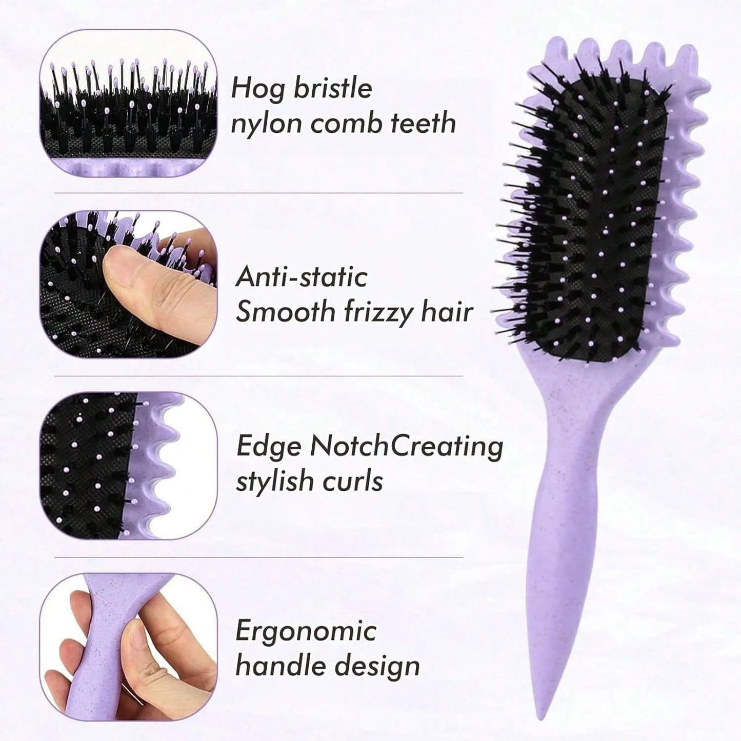 Curly Hair Styling Brush – Nylon Bristle Detangling & Volumizing Comb for All Hair Types