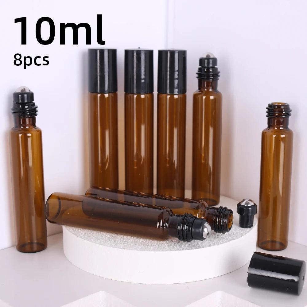 8-Piece Glass Roller Perfume & Essential Oil Bottles | 5ml & 10ml Refillable Set