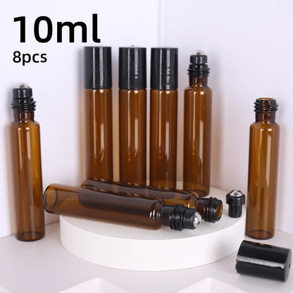 8-Piece Glass Roller Perfume & Essential Oil Bottles | 5ml & 10ml Refillable Set