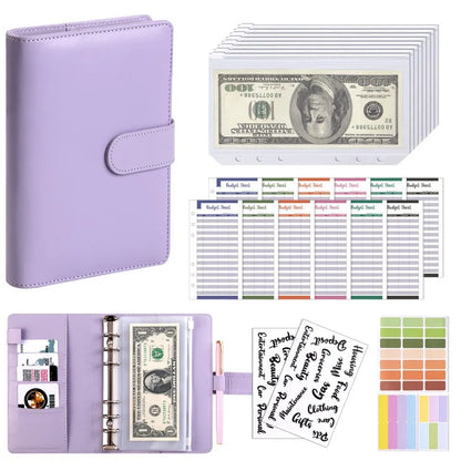 PU Leather Budget Binder | A6 Cash Envelope Wallet with Zipper Pockets | Money Saving Planner