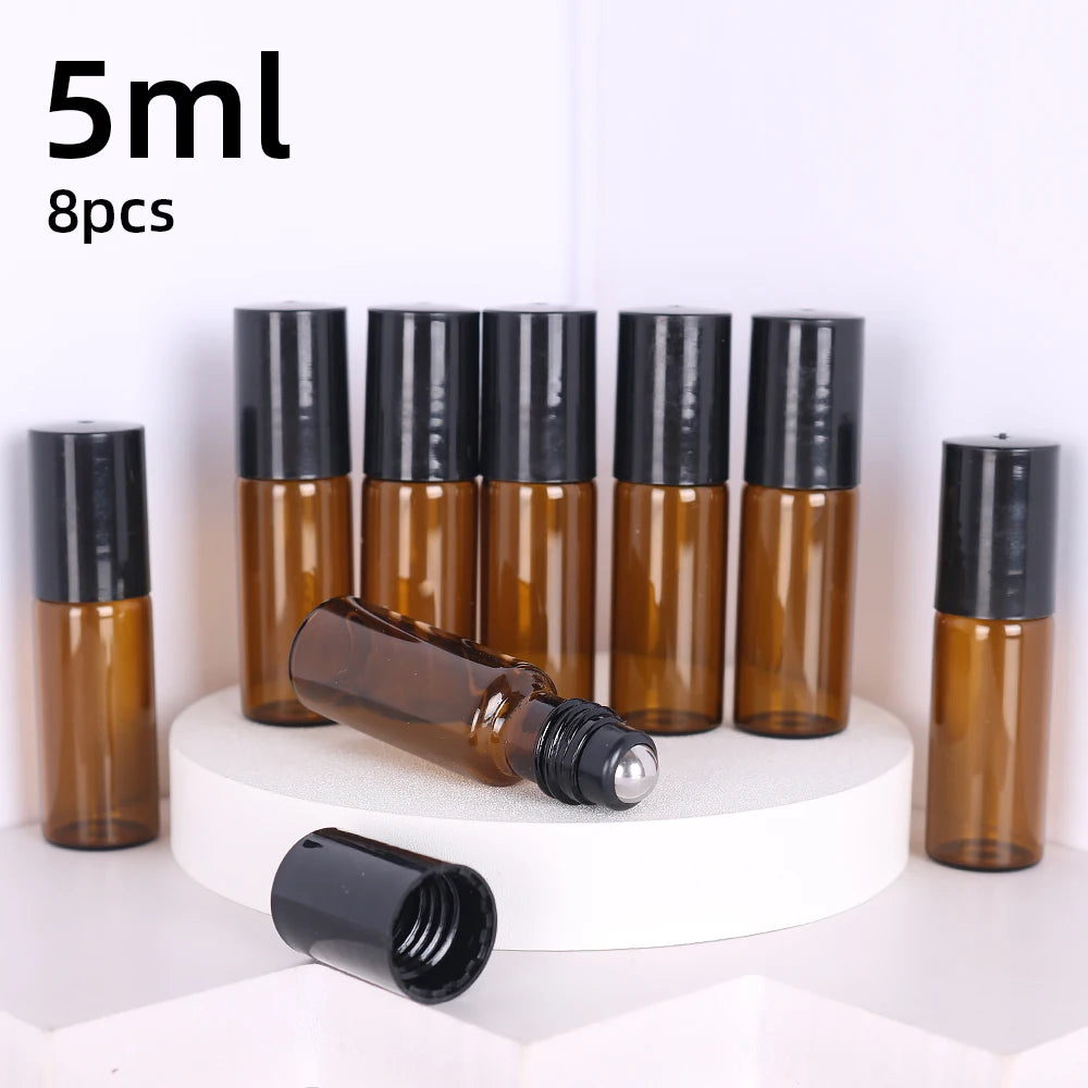 8-Piece Glass Roller Perfume & Essential Oil Bottles | 5ml & 10ml Refillable Set