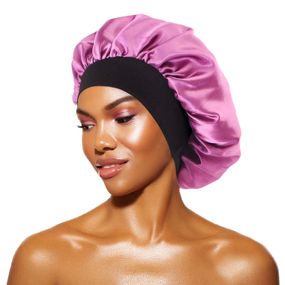Women's Satin Sleep Bonnet – Wide Brim Night Cap with Elastic Band, 28 Colors