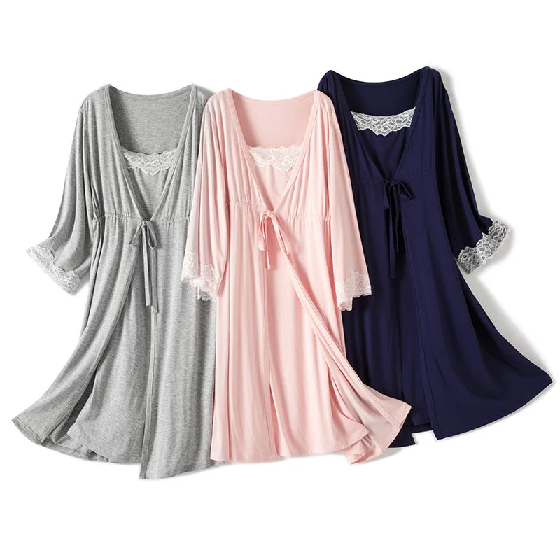 Maternity Labor Dress & Robe 2-Piece Set | Nursing Nightgown Sleepwear for Pregnant Women