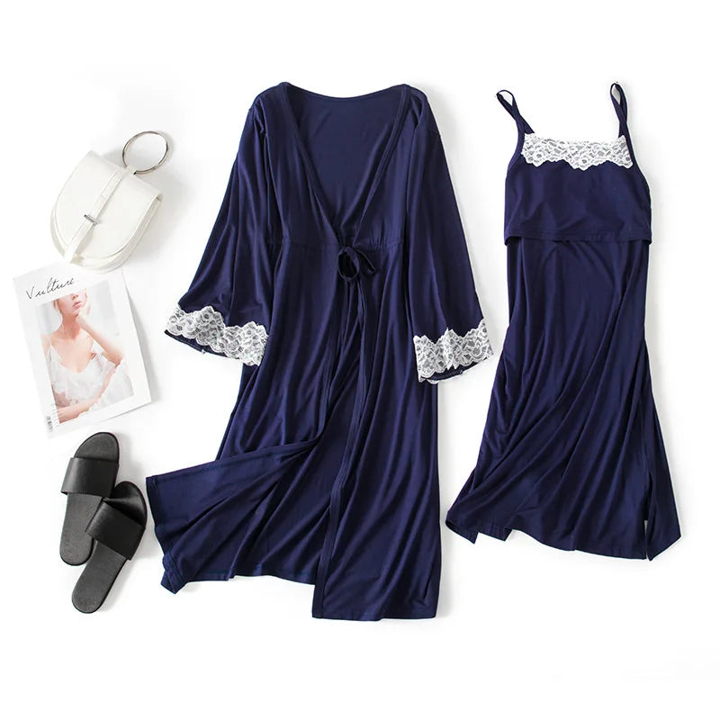 Maternity Labor Dress & Robe 2-Piece Set | Nursing Nightgown Sleepwear for Pregnant Women