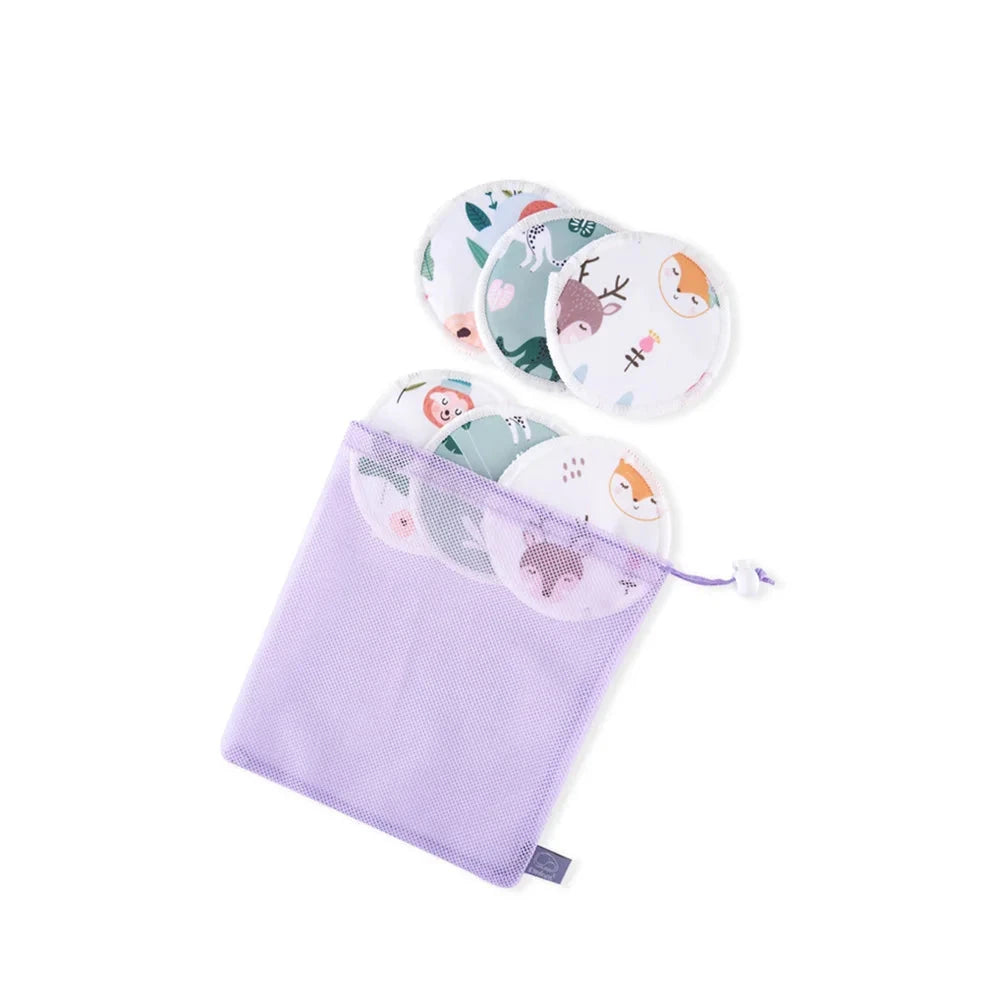 A lavender mesh drawstring pouch containing round baby wipes with a woodland forest pattern, shown on a white background with the Elifork brand logo in the top left corner.