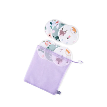 A lavender mesh drawstring pouch containing round baby wipes with a woodland forest pattern, shown on a white background with the Elifork brand logo in the top left corner.