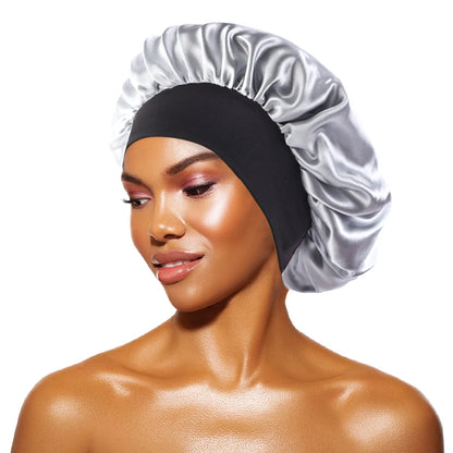 Women's Satin Sleep Bonnet – Wide Brim Night Cap with Elastic Band, 28 Colors