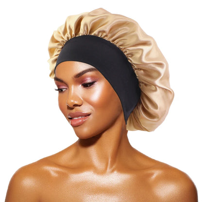 Women's Satin Sleep Bonnet – Wide Brim Night Cap with Elastic Band, 28 Colors