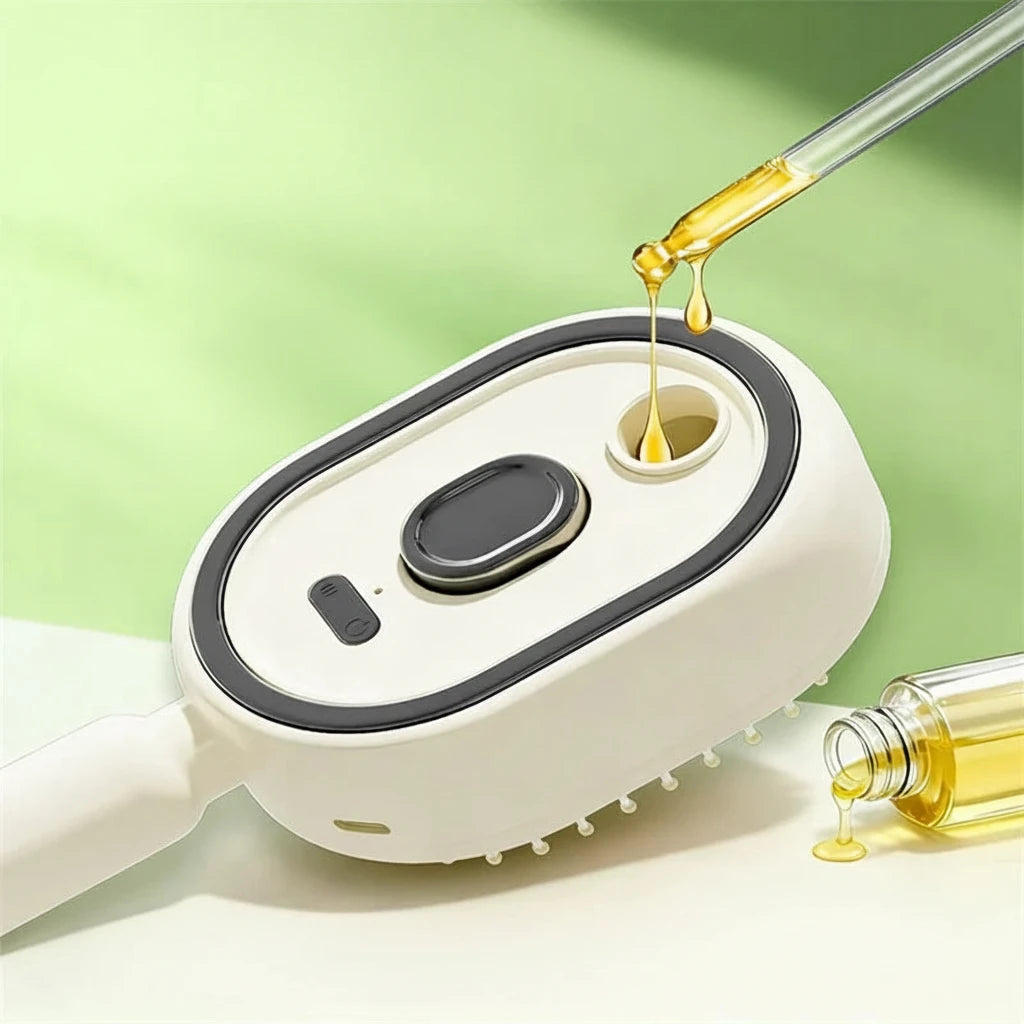Hair care product with dropper and text about water reservoir and daily hair conditioning needs.