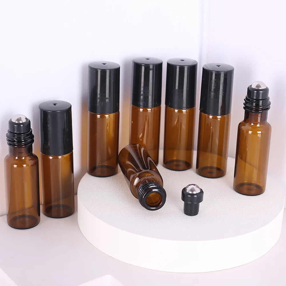 8-Piece Glass Roller Perfume & Essential Oil Bottles | 5ml & 10ml Refillable Set
