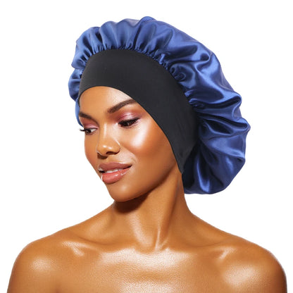 Women's Satin Sleep Bonnet – Wide Brim Night Cap with Elastic Band, 28 Colors