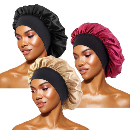 Women's Satin Sleep Bonnet – Wide Brim Night Cap with Elastic Band, 28 Colors
